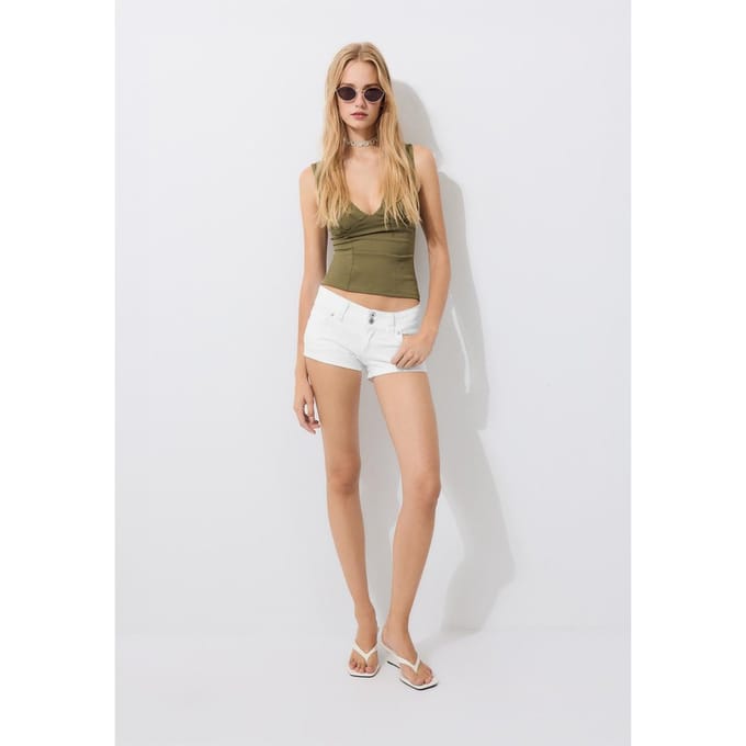 Stradivarius Getailleerde top met brede bandjes  Kaki XL