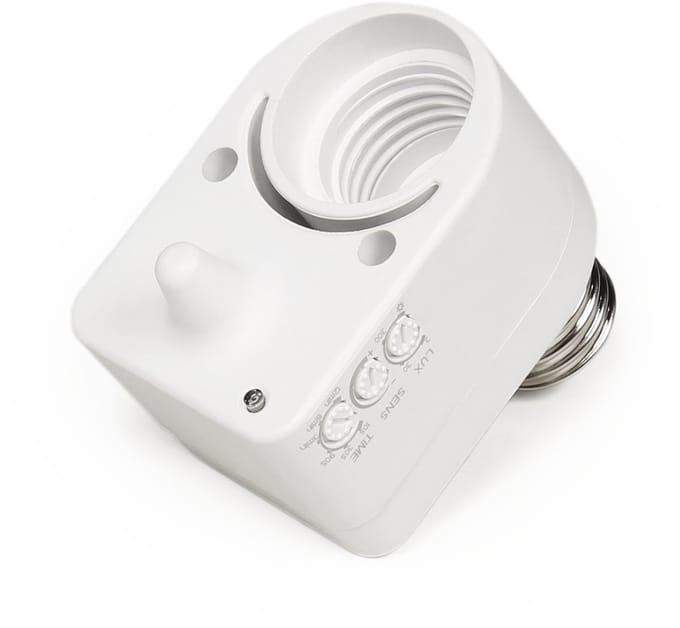 Bewegingssensor voor E27 fitting - PIR Bewegingsmelder voor binnen met detectiehoek 360° - Bewegingsdetector voor fittingen tot 60W - Wit