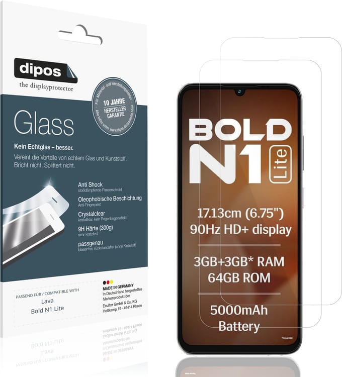 dipos – 2x Pantserfolie geschikt voor Lava Bold N1 Lite | 9H Screenprotector