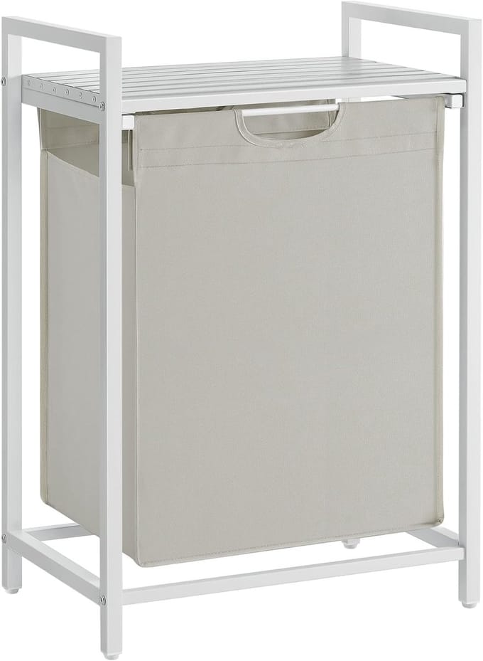 Wassorteerder - 65L - Metaal - Wit - Wasmanden - Wassorteerder met Plank - 50 x 33 x 72 cm