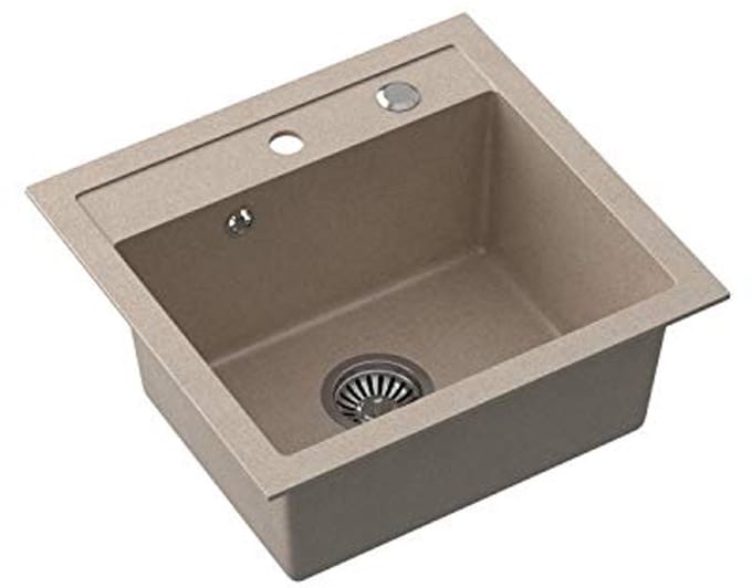 Enkele granieten spoelbak met kraan - 50 x 47 cm - Beige