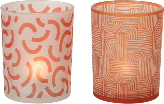 J-Line theelichthouder Modern - glas - oranje/wit - large - set van 2