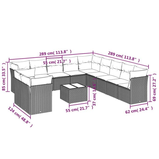 vidaXL - 12-delige - Loungeset - met - kussens - poly - rattan - beige