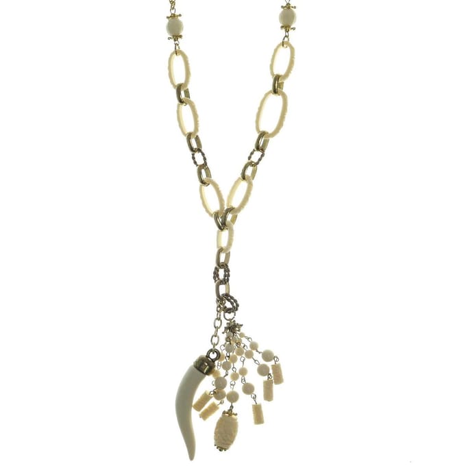 Behave - Lange ketting goudkleur met crème hangers - Boho sieradenstijl