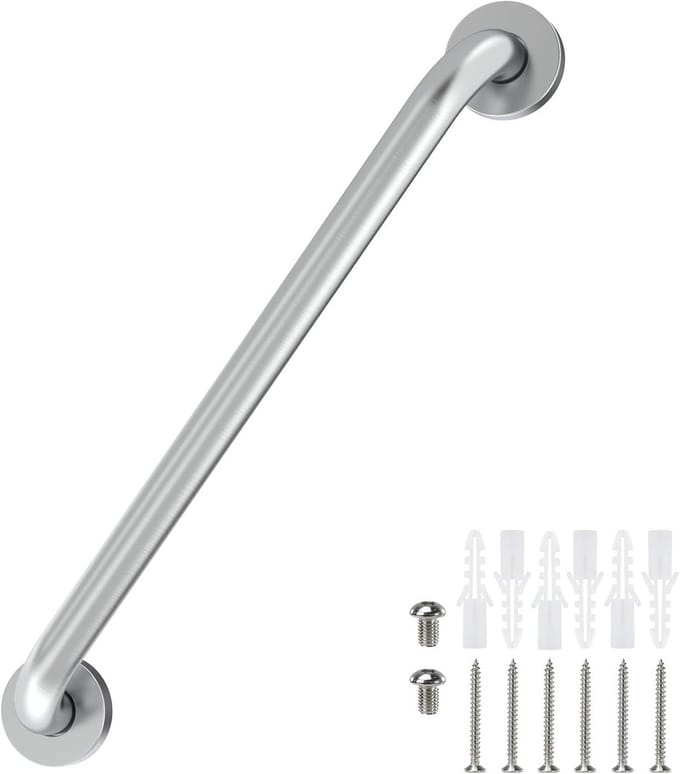 Stevige Douchegreep met Veiligheidsondersteuning (Geborsteld Nikkel, 40,6 cm)
