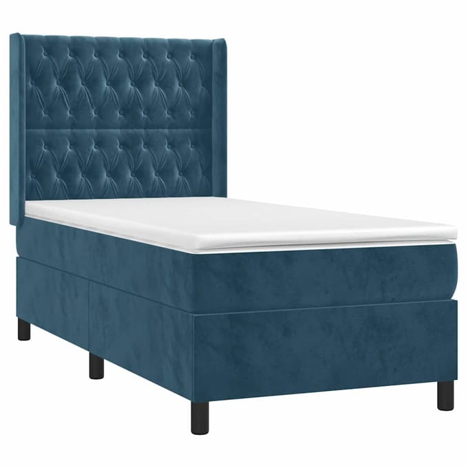 vidaXL - Boxspring - met - matras - fluweel - donkerblauw - 90x190 - cm