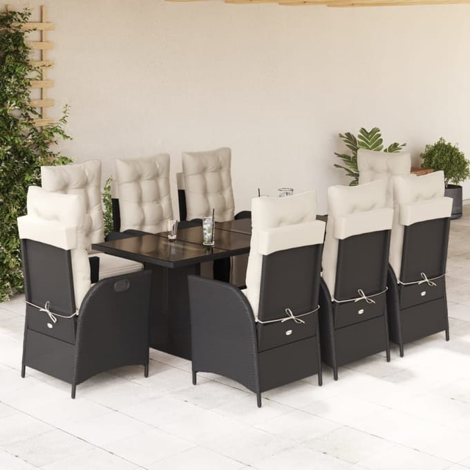 vidaXL - 9-delige - Tuinset - poly - rattan - zwart