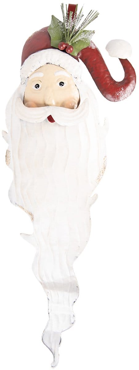 Clayre & Eef Wanddecoratie Kerstman 30x10x79 cm Wit Rood Metaal