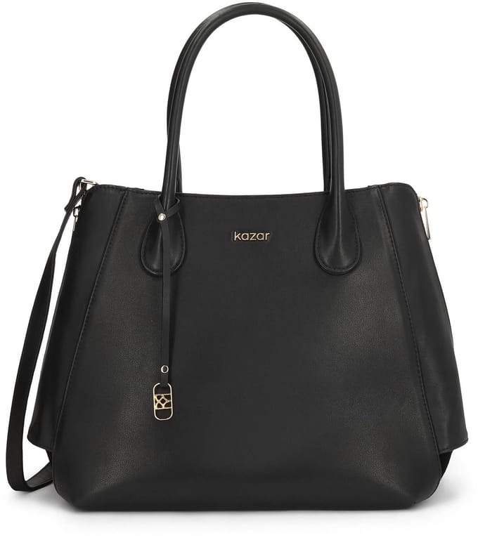 Black leather bag with widened sides