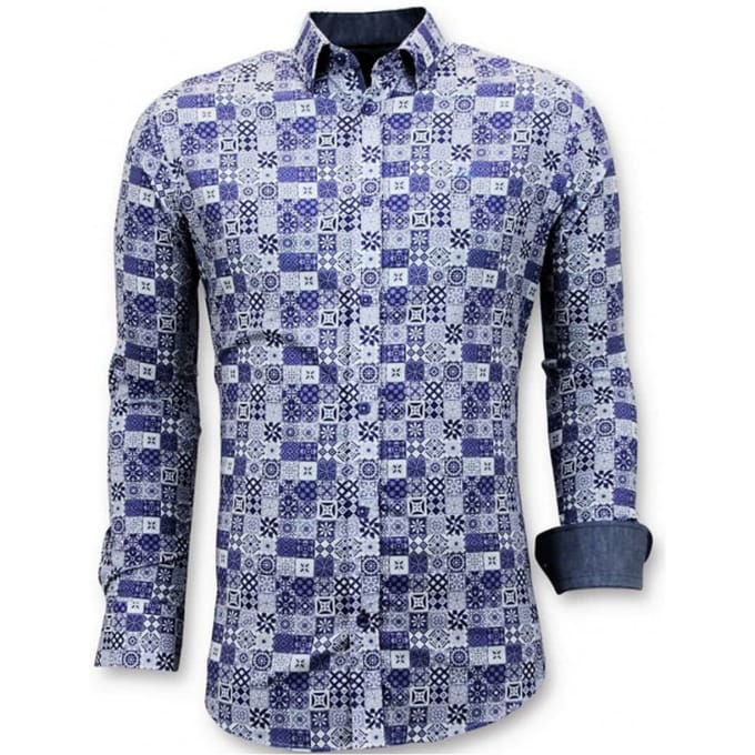 Luxe Trendy Overhemden Heren - Digitale Print - 3055 - Blauw