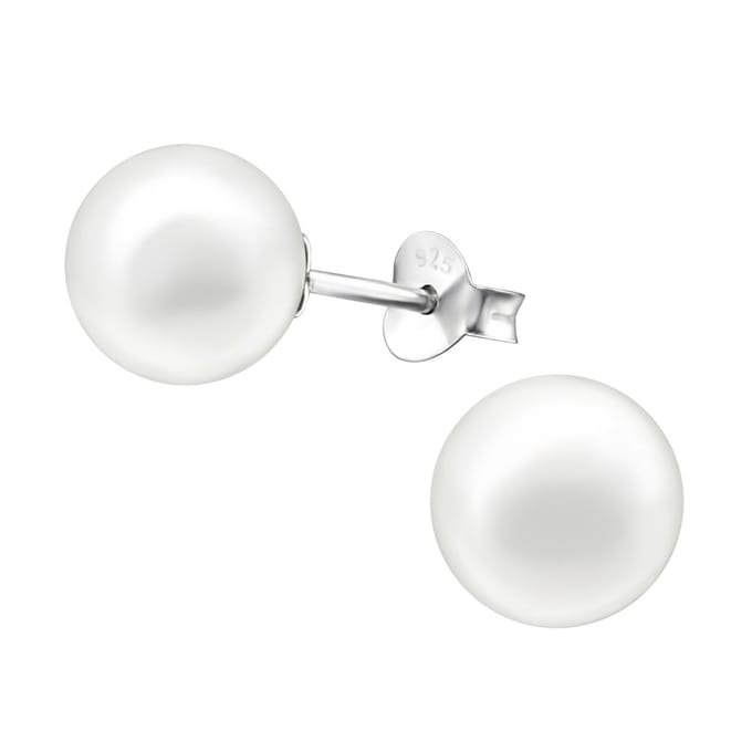 Joy|S - Zilveren parel oorbellen - 8 mm - wit