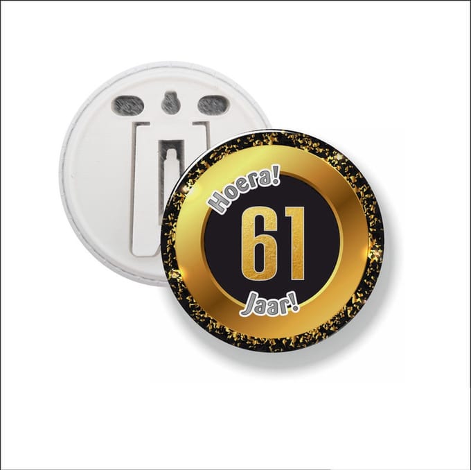 Button Met Clip 58 MM - Hoera 61 Jaar