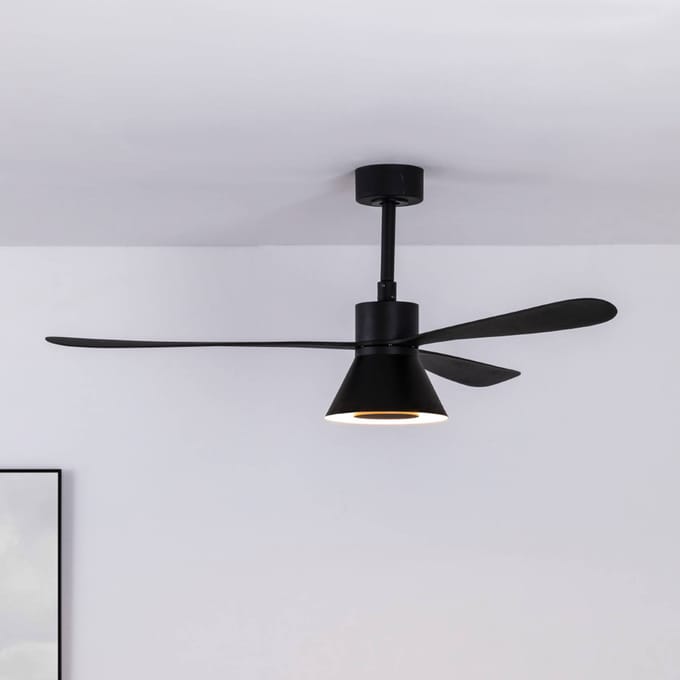 FARO BARCELONA LED plafondventilator Amelia Cone L, zwart, stil, 132 cm