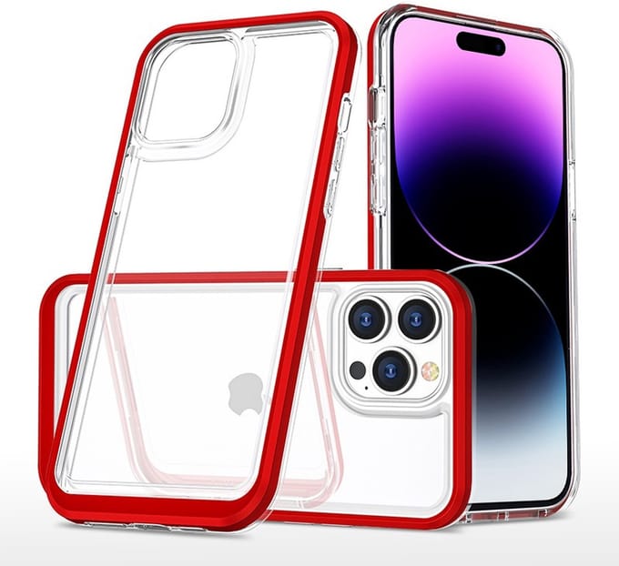 Hoesje Geschikt voor iPhone 14 Pro Max Hoesje met bumper - Shockproof case – Rood / Transparant