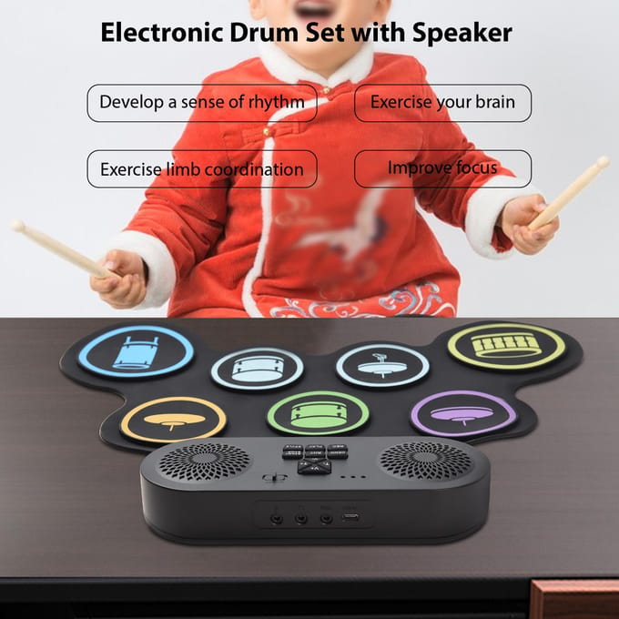 Elektronisch Drumstel met Luidspreker BT Hand Roll Drumstel 7 Pads Ondersteunt Diverse Audio-ingangen 7 Drum zwart