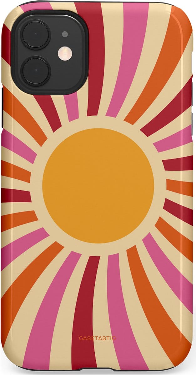 Casetastic hoesje geschikt voor Apple iPhone 11 - Dubbellaagse bescherming - Retro licht - Fashion Case - Beige Terracotta Roze Bordeaux