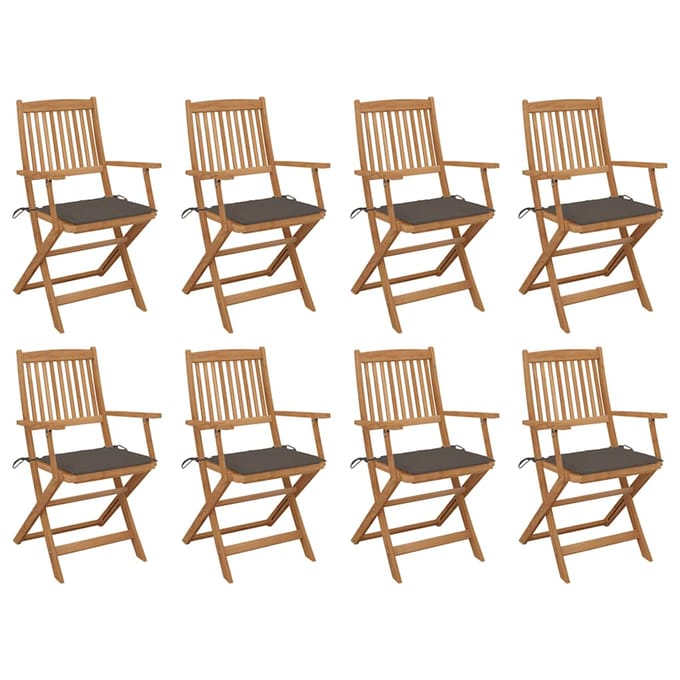 vidaXL - Inklapbare - stoelen - 8 - st - met - kussens - massief - acaciahout