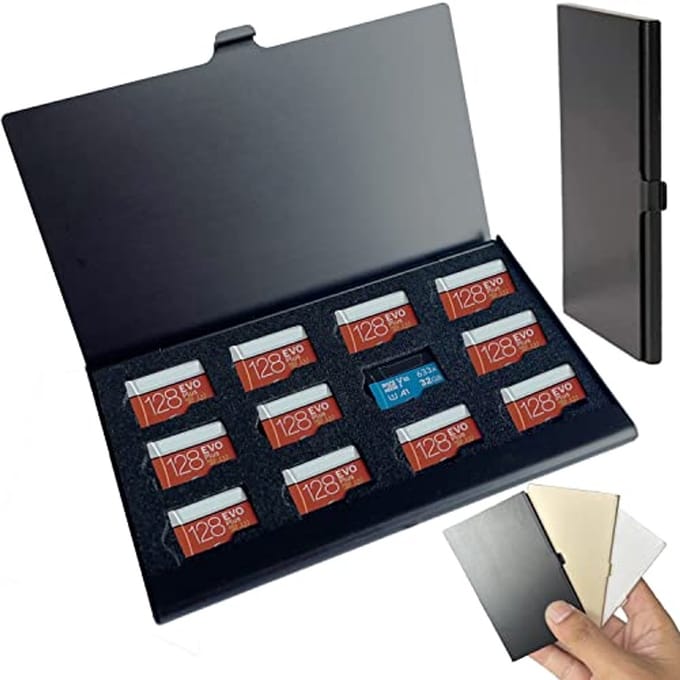 Waterdichte Geheugenkaart Houder van Aluminium - 12 Slots voor Micro SD/Micro SDHC/TF Kaarten
