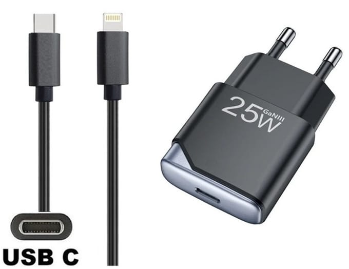 OneOne 25W snellader + 1,0m sterke USB C naar Lightning kabel. GAN lader. PD PPS oplader adapter past op Apple iPhone 11 Pro, iPhone 11 Pro Max, iPhone 12, iPhone 12 Mini, iPhone 12 Pro, iPhone 12 Pro Max, iPhone 13