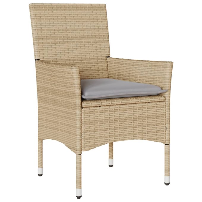 vidaXL - 3-delige - Bistroset - met - kussens - poly - rattan - en - glas - beige