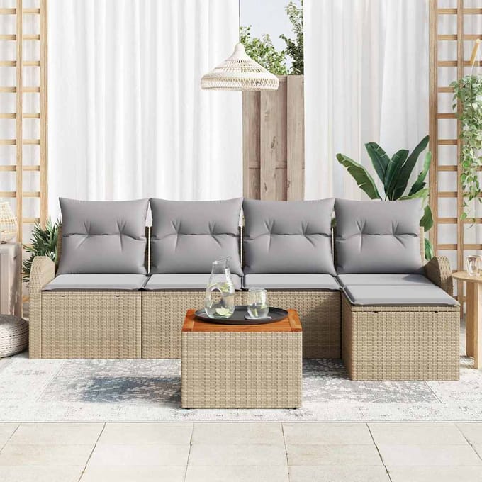 vidaXL - Tuinbank - Set - 6 - st - Beige - en - Lichtgrijs - poly - rattan