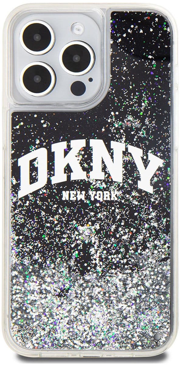 DKNY Liquid Glitter Arch Logo Back Case - Geschikt voor Apple iPhone 15 Pro Max (6.7") - Zwart/Zilver