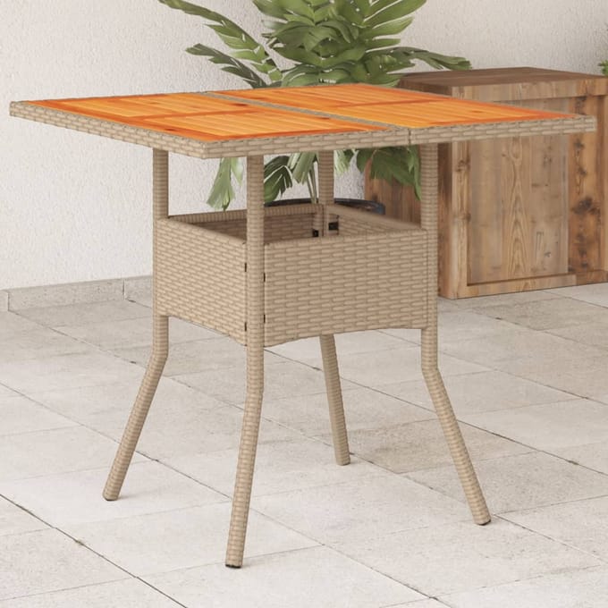 vidaXL - Tuintafel - 80x80x75 - cm - poly - rattan - en - acaciahout - beige