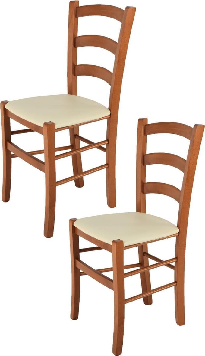 Tommychairs Venice - Eetkamerstoelen - Set van 2 - Kersenhout & Ivoor - Kunstleer