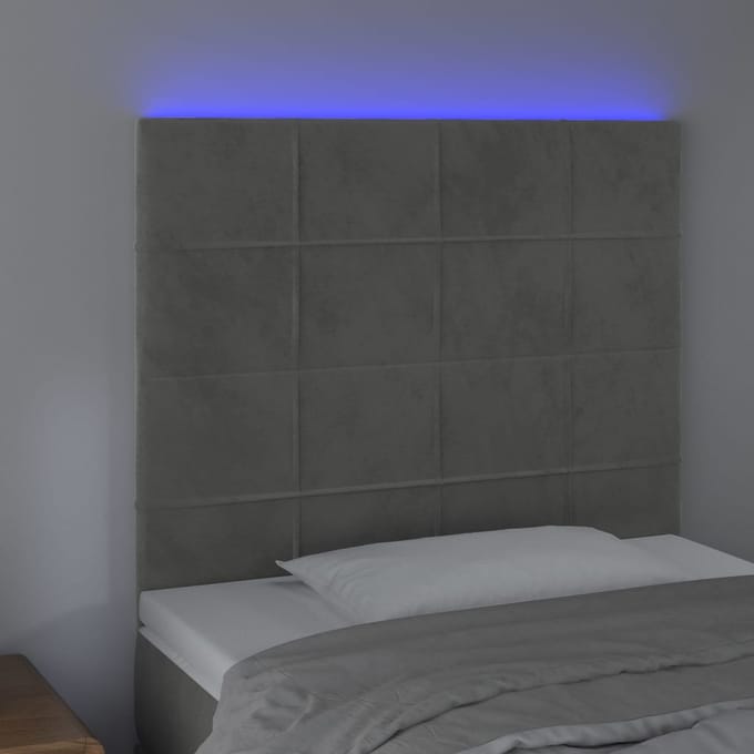 vidaXL - Hoofdbord - LED - 100x5x118/128 - cm - fluweel - lichtgrijs
