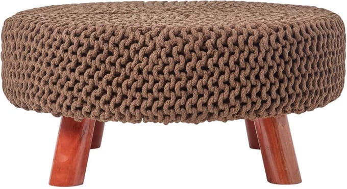 Homescapes Gebreide voetenbank 30cm hoog, Bruin