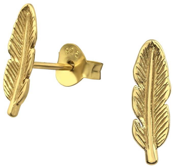 Joy|S - Zilveren veer oorbellen - 4 x 12 mm - gold plated