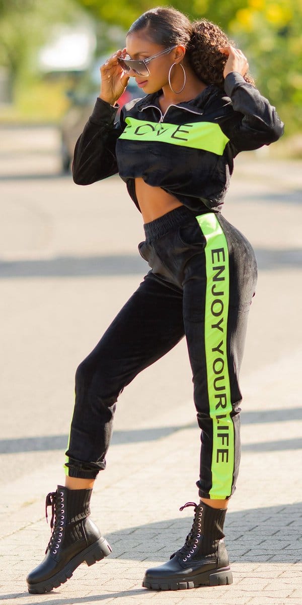 Huispak Dames - Joggingspak Dames - Love Neon Groen - Hasina - Maat L/XL