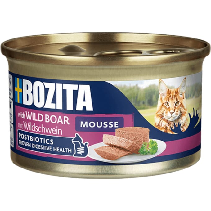 12x85g Bozita Mousse Postbiotics Wildzwijn Kattenvoer nat