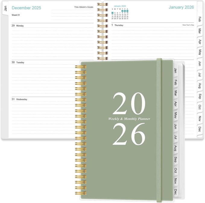 A5 Week- en Maandplanner 2026 met Flexibele Hoes, Tabbladen en Binnenzak
