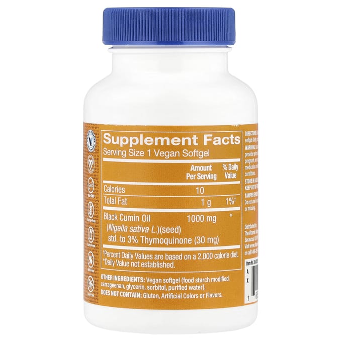 Huile de Nigelle, 1 000 mg, 60 Gélules Végétaliennes