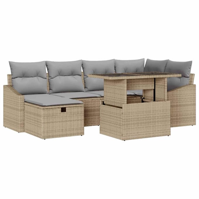 vidaXL - Tuinbank - Set - 7 - st - Beige - poly - rattan