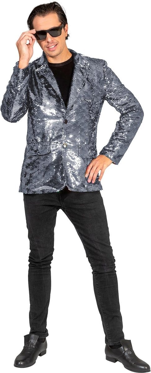 Party Colbert Pailletten Zilver Twan - Maat 52/54
