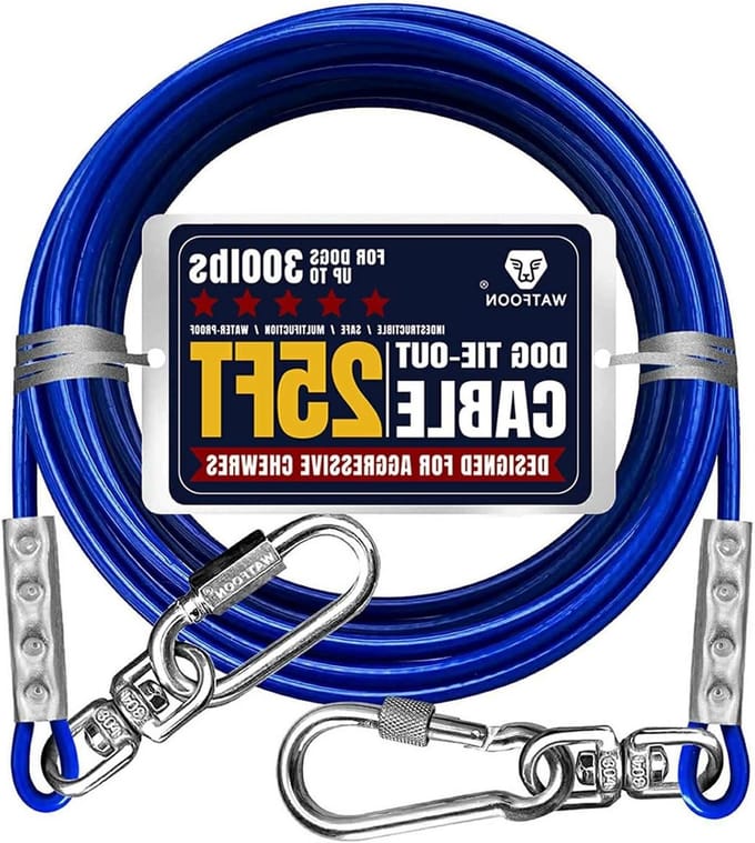 Uitbindkabel Hond - Tie-out Tether - Veilig Buiten - Extra Sterke Kabel - 25ft 300 lbs - Blauw