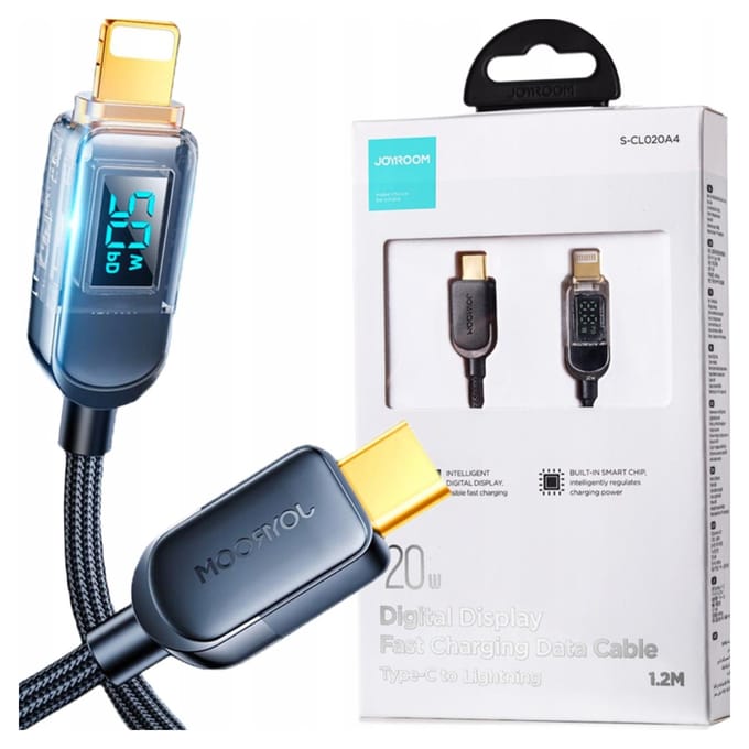 Joyroom A4 USB-C / Lightning Cable 20W 1.2m with display - black