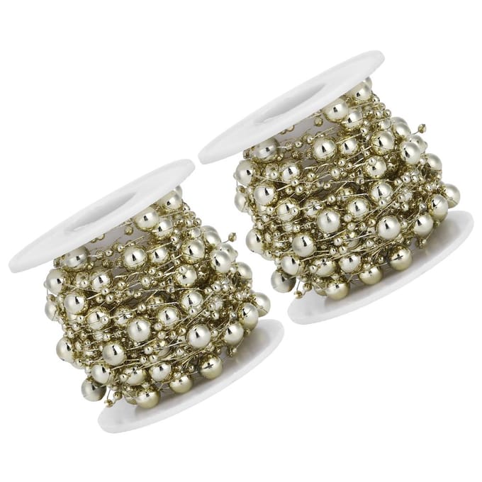 2 Stuks ABS Vijfpuntige Ster Parel Kralen String voor Bruiloft Bruidsboeket Kerstdecoratie(Goud beige