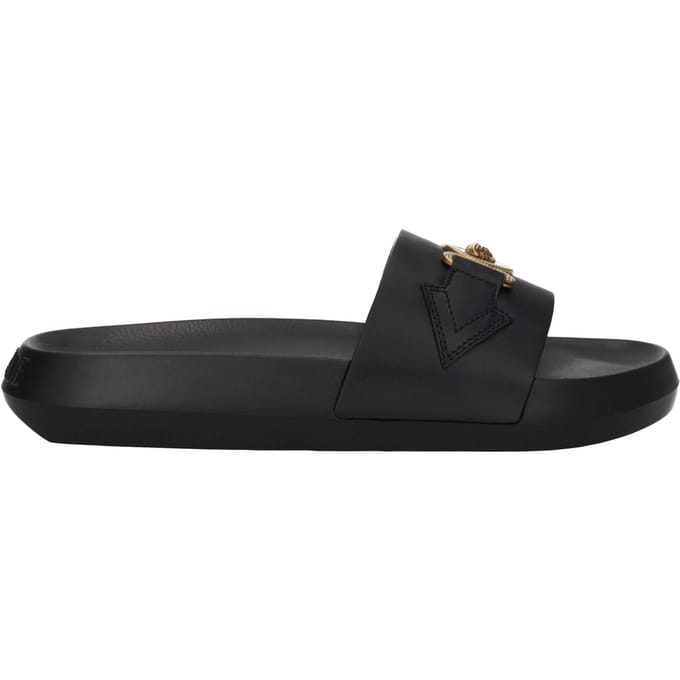 Versace Zwarte Leren Slippers