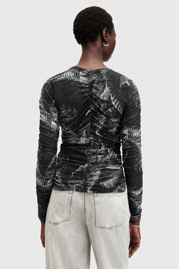 AllSaints Keiko Mesh Top Evolve Slate Grey Größe: 2 | Blusen Outlet | Damen | Grau