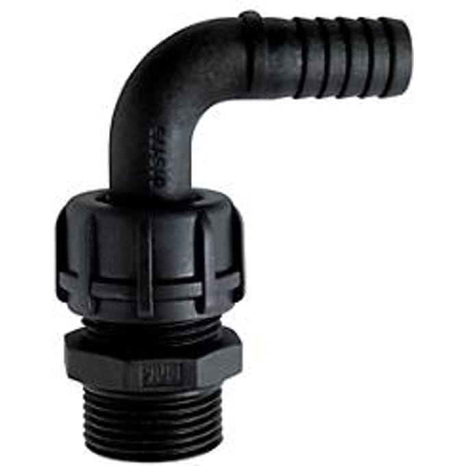 Slangaansluiting voor CEMO CUBE AdBlue® -tanksystemen, 90° gebogen, 1″ AG, kunststof, zwart