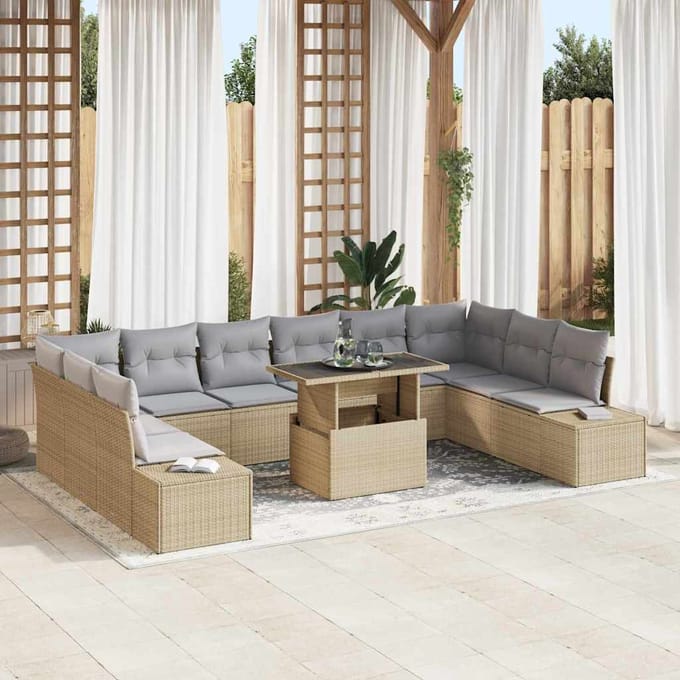 vidaXL - Tuinbank - Set - 11 - st - Beige - en - Lichtgrijs - 55 - x - 55 - x - 37 - cm