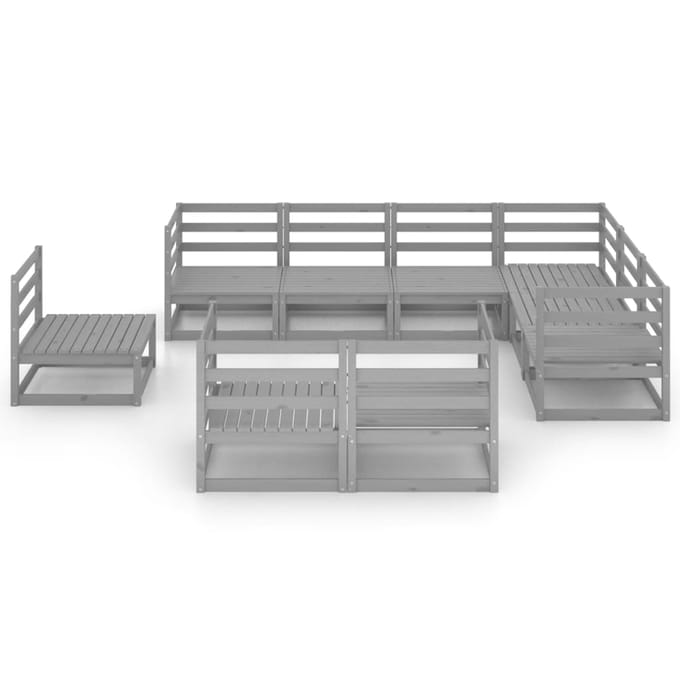 vidaXL - 9-delige - Loungeset - massief - grenenhout - grijs
