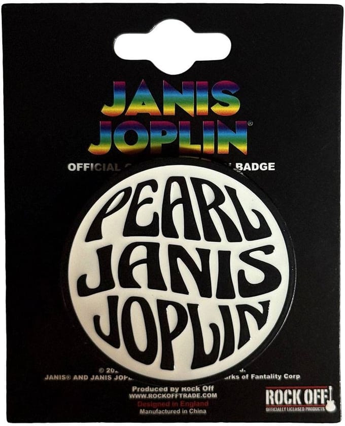 Janis Joplin - Pearl Emblem Mono Pin - Gebroken wit/Zwart