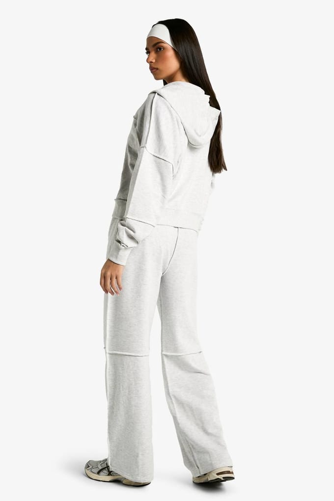 boohoo Dames Jogger met blootgelegde naad en wijde pijpen | Ash Grey | Maat: Large