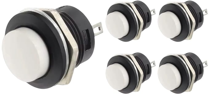 ProRide Drukknop Pulsschakelaar R13-507 - 16mm Inbouw - 250V/3A - Normally Open - Wit - 5 stuks