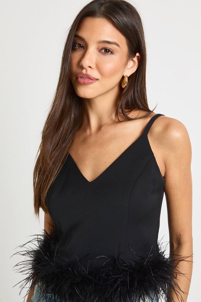 boohoo Dames Cami-top met veeraccent | Black | Maat: 12