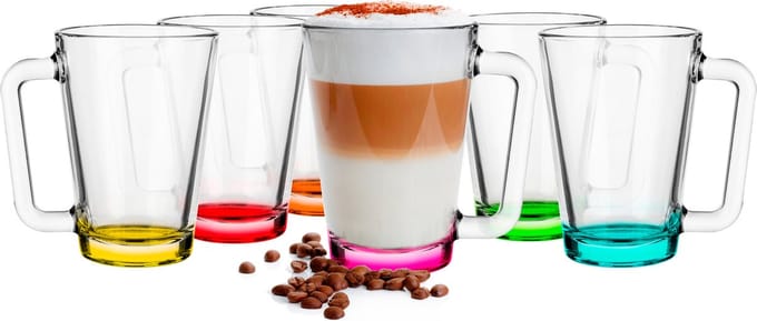 Glasmark Theeglazen - gekleurde basis - glas - 12x stuks - 300 ml - koffieglazen